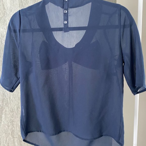 VERO MODA Sheer Navy Blue Top - Picture 3 of 4